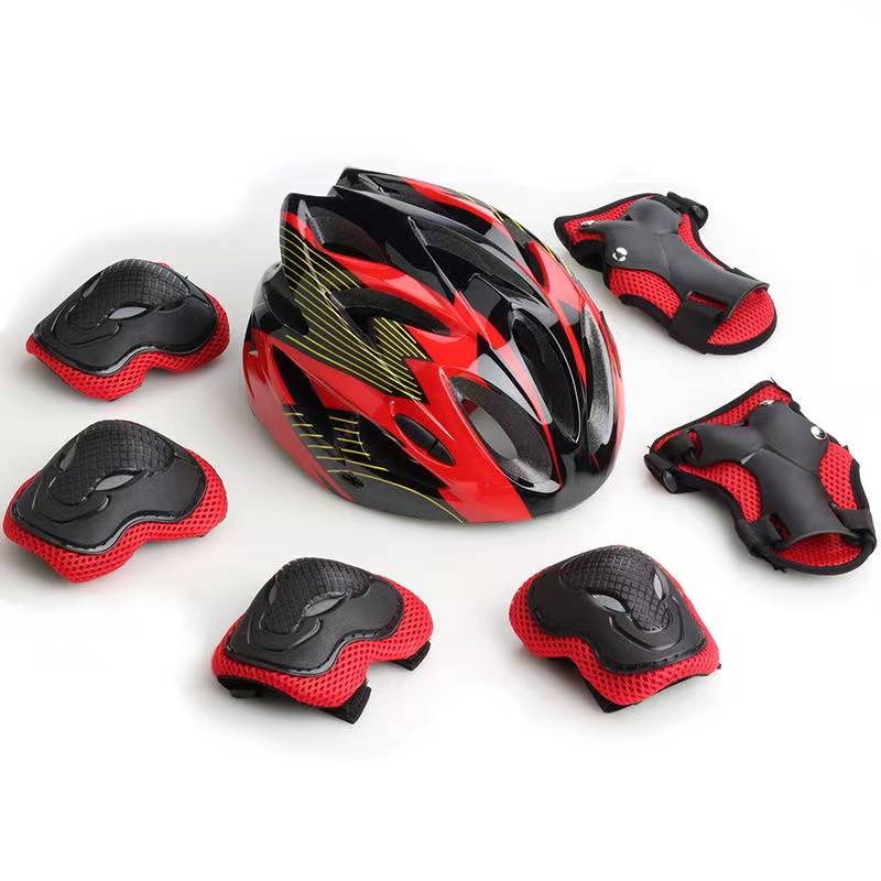Black and red line helmet+black and red protective gear