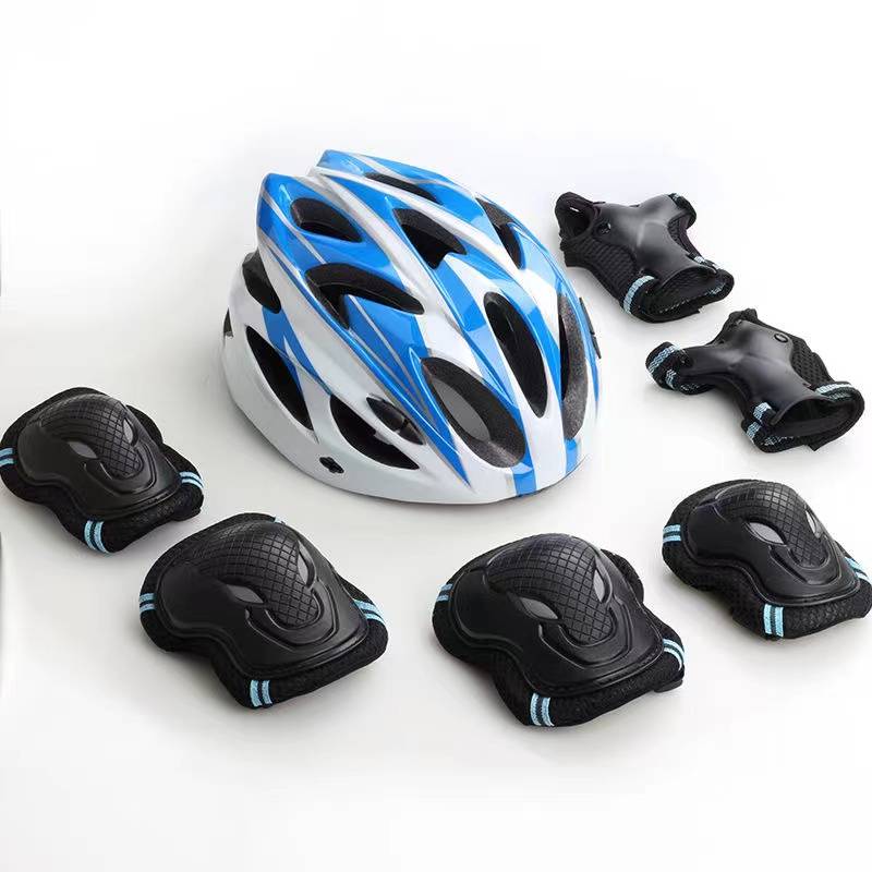 White and blue helmet+bull head protective gear