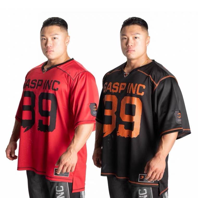 Gasp rugby net eye speed dry short sleeve casual fitted bodybuilding sports loose large size half -sleeved top