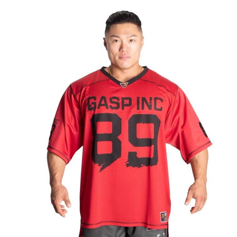 Gasp rugby net eye speed dry short sleeve casual fitted bodybuilding sports loose large size half -sleeved top