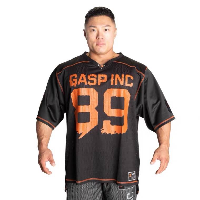 Gasp rugby net eye speed dry short sleeve casual fitted bodybuilding sports loose large size half -sleeved top