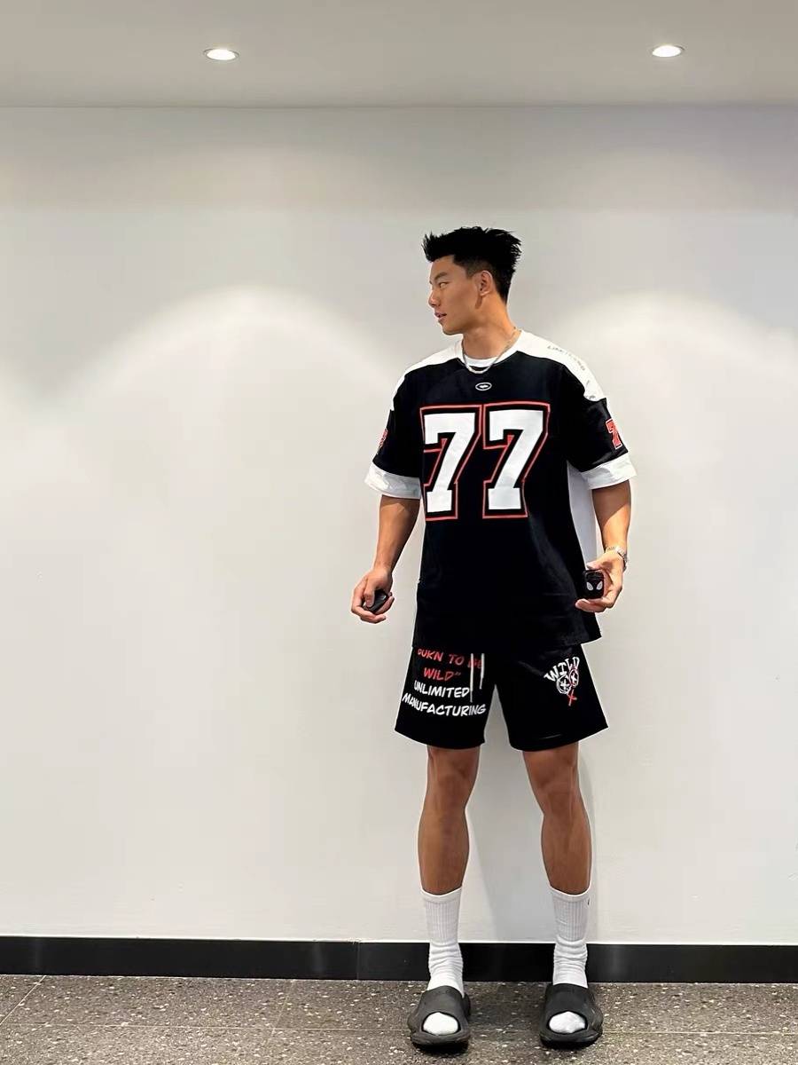 European and American style ice hockey short -sleeved T -shirt men's retro sports high street casual rugby uniform basketball hip -hop jersey shirt