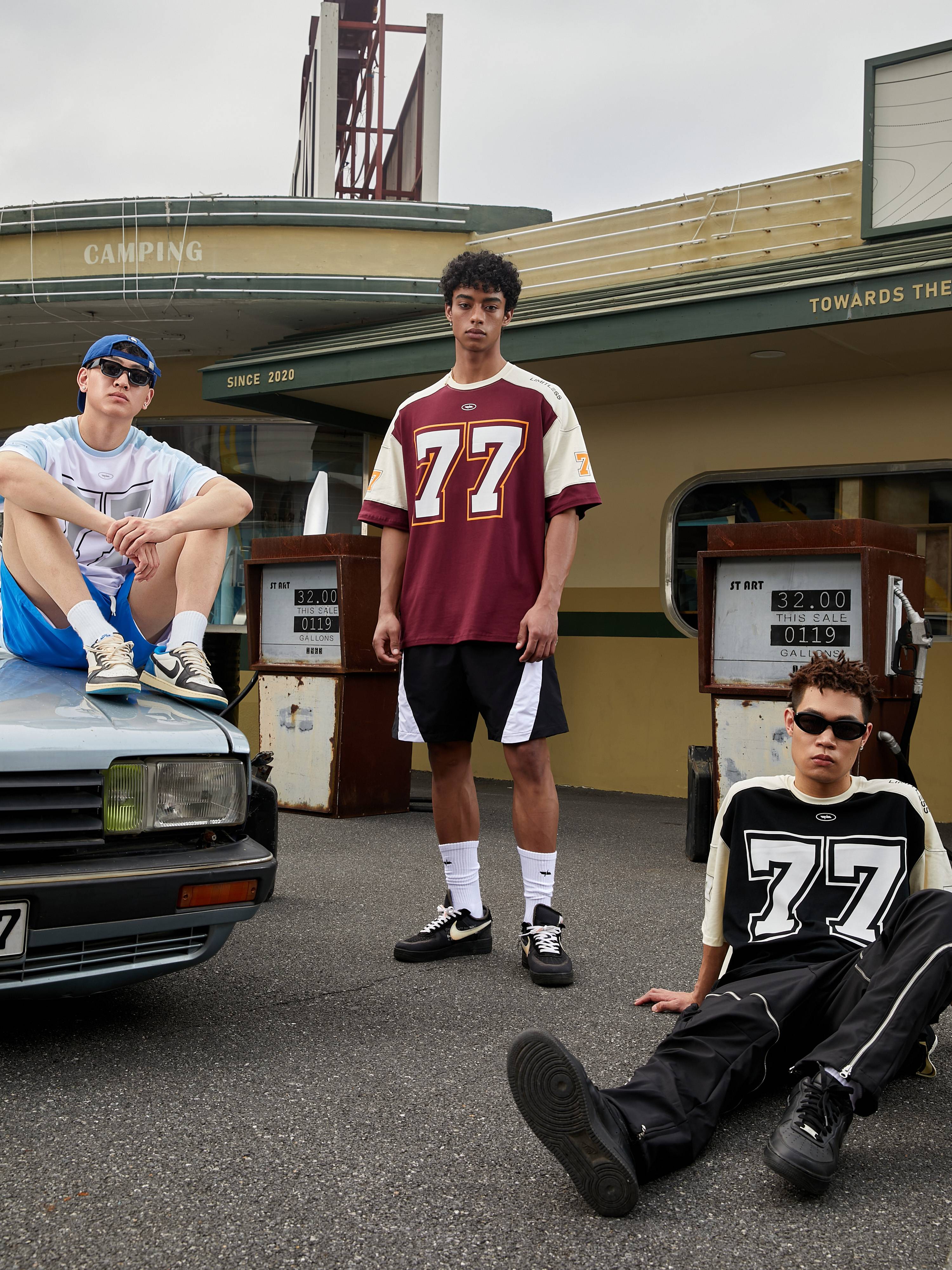 Wildx 77 ice hockey short -sleeved American retro sports stitching casual rugby uniform basketball hip -hop jersey T -shirt