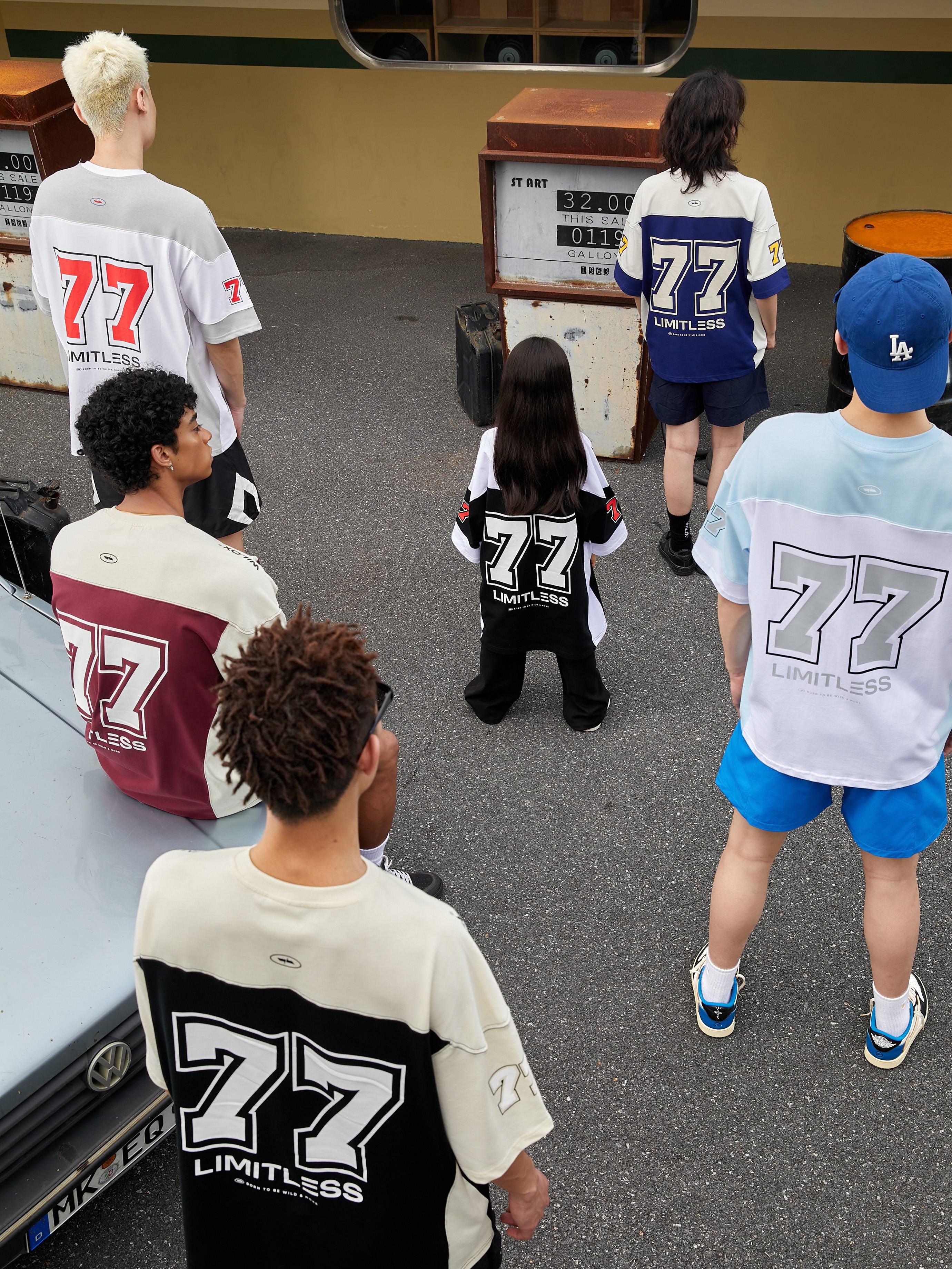 Wildx 77 ice hockey short -sleeved American retro sports stitching casual rugby uniform basketball hip -hop jersey T -shirt