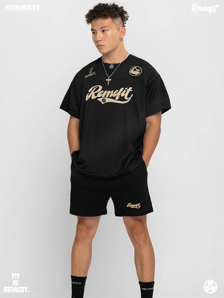 Remefit 5 Dividement Training Instead of Magic Patch American Rugby Net Eyes Loose Sports Fitness Short Sleeve