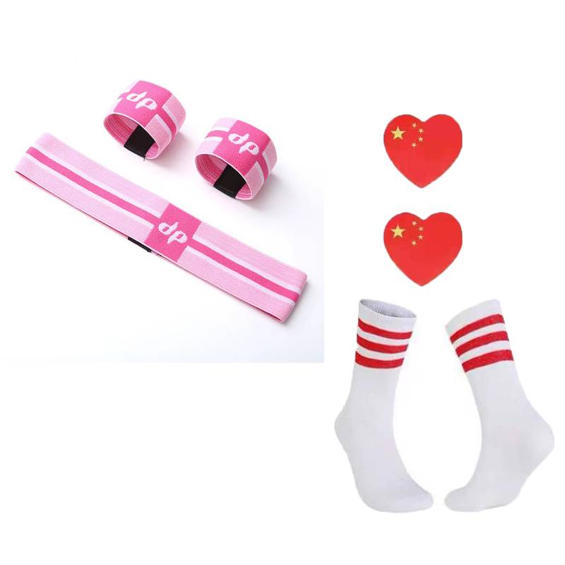 Pink DP hair with wrist care sticker+red border socks