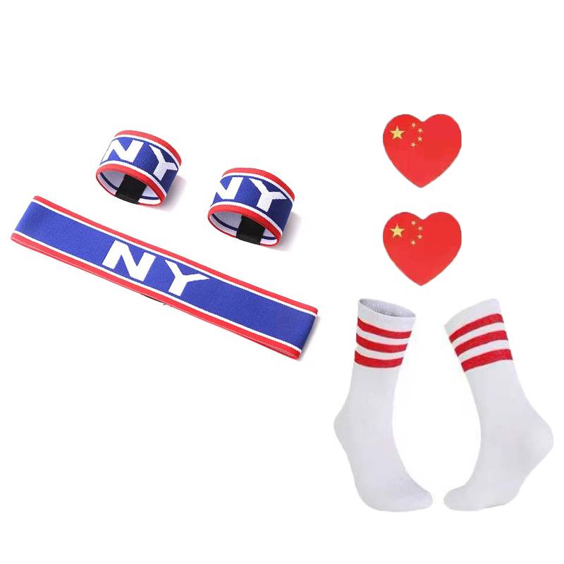 Blue NY hairpiece sticker+red border socks