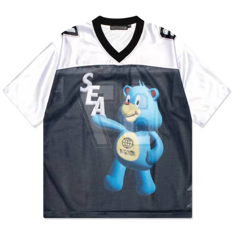 Summer Internet celebrities Switching contrasting color letters Short -sleeved men and women No. 67 T -shirt hip -shirts American football uniforms