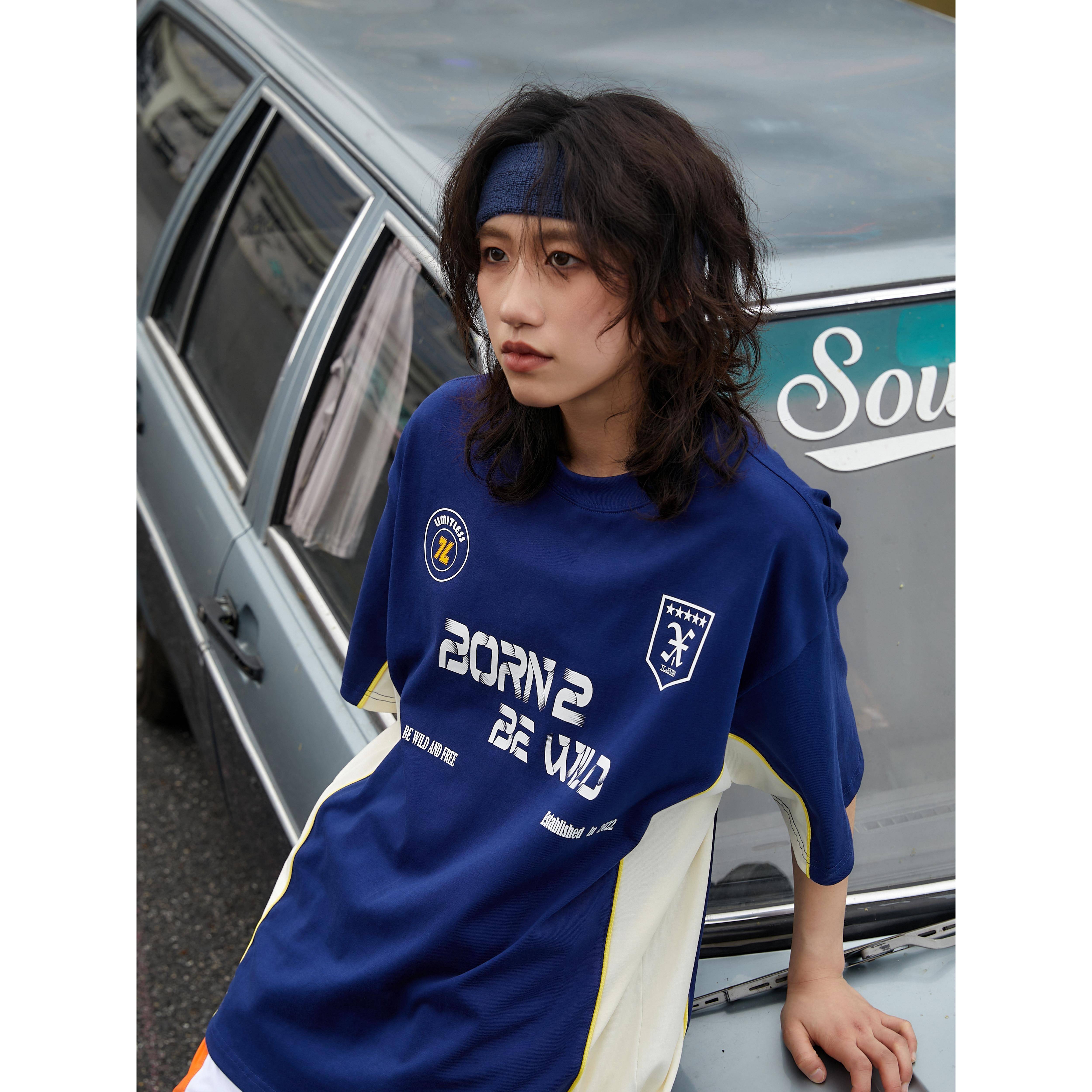 Wildx "Racing Club" football uniform T -shirt national tide pure cotton American retro olive couple short sleeves