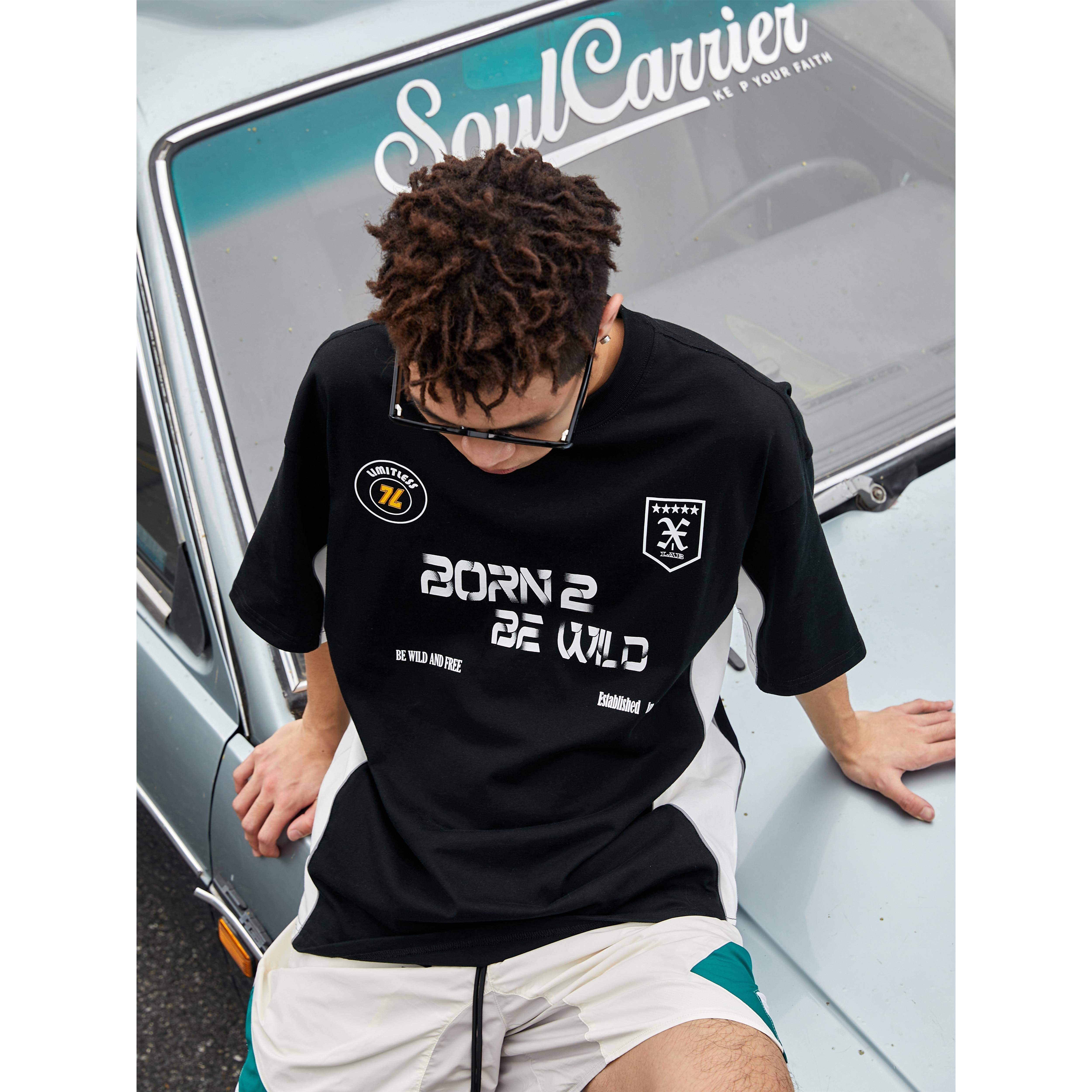 Wildx "Racing Club" football uniform T -shirt national tide pure cotton American retro olive couple short sleeves