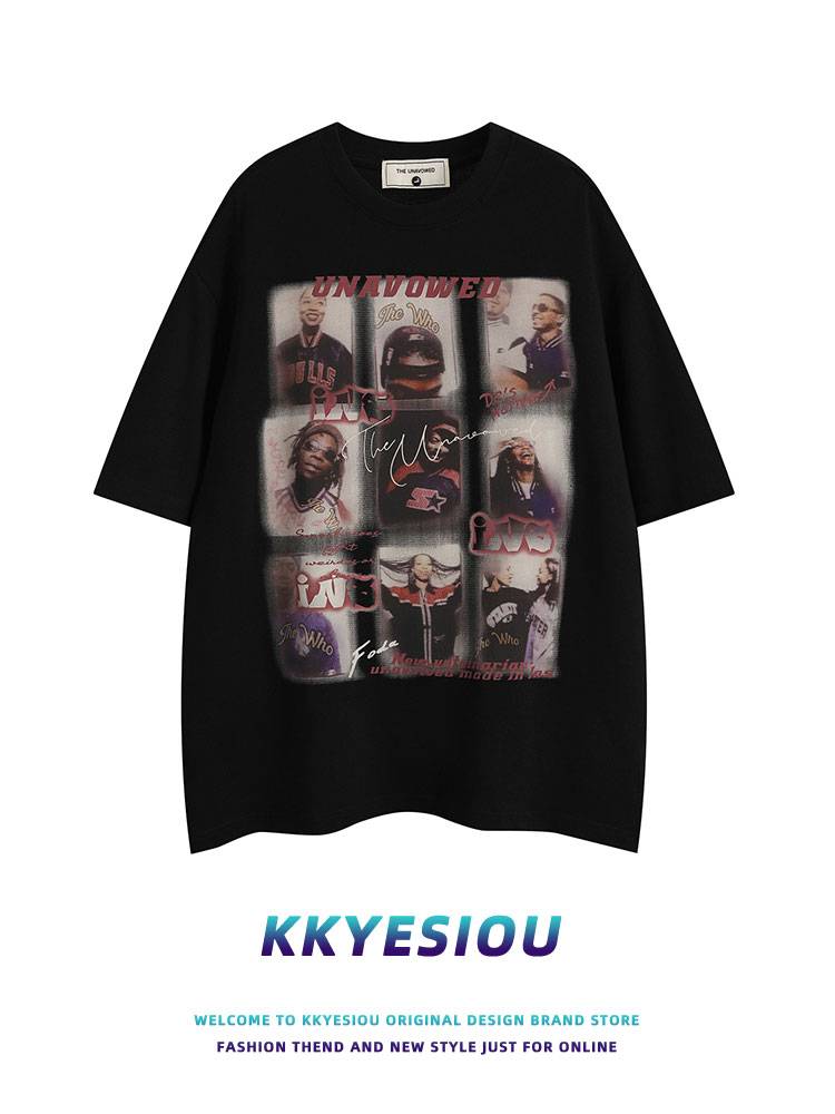 KKYESIOU American retro rugby short -sleeved T -shirt men and women oversize hip -hop INS couple tops