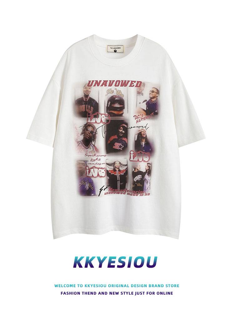 KKYESIOU American retro rugby short -sleeved T -shirt men and women oversize hip -hop INS couple tops