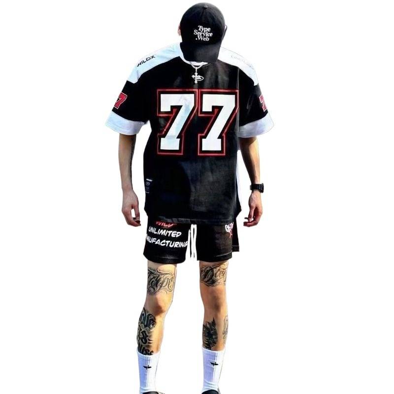 European and American style ice hockey short -sleeved T -shirt men's retro sports high street casual rugby uniform basketball hip -hop jersey shirt
