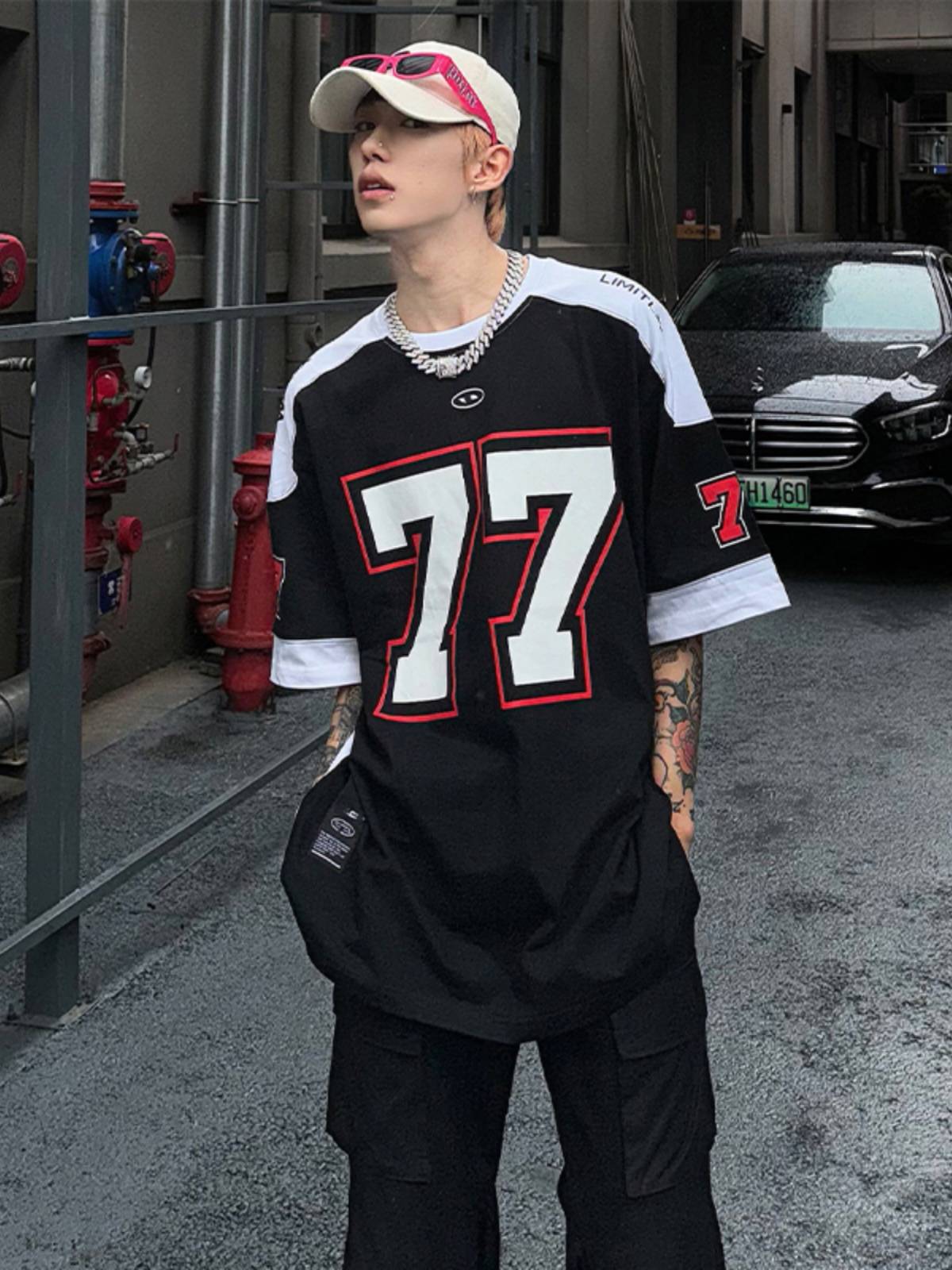 American retro jersey short -sleeved men in summer heavy T -shirts high -level and handsome trendy tide brand locomotive rugby uniform