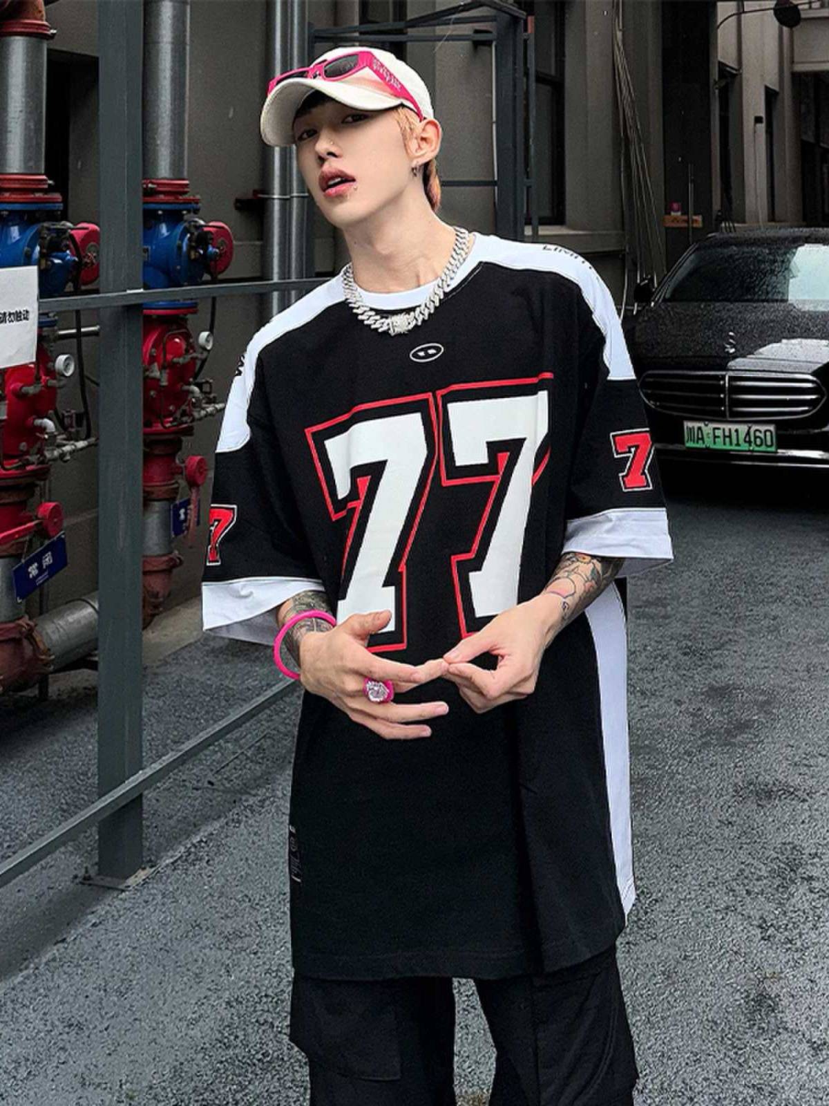 American retro jersey short -sleeved men in summer heavy T -shirts high -level and handsome trendy tide brand locomotive rugby uniform