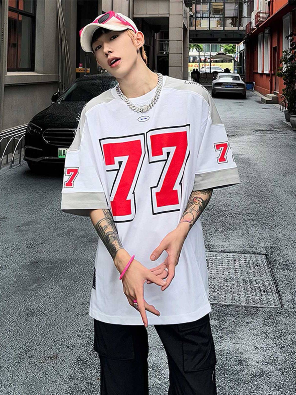 American retro jersey short -sleeved men in summer heavy T -shirts high -level and handsome trendy tide brand locomotive rugby uniform