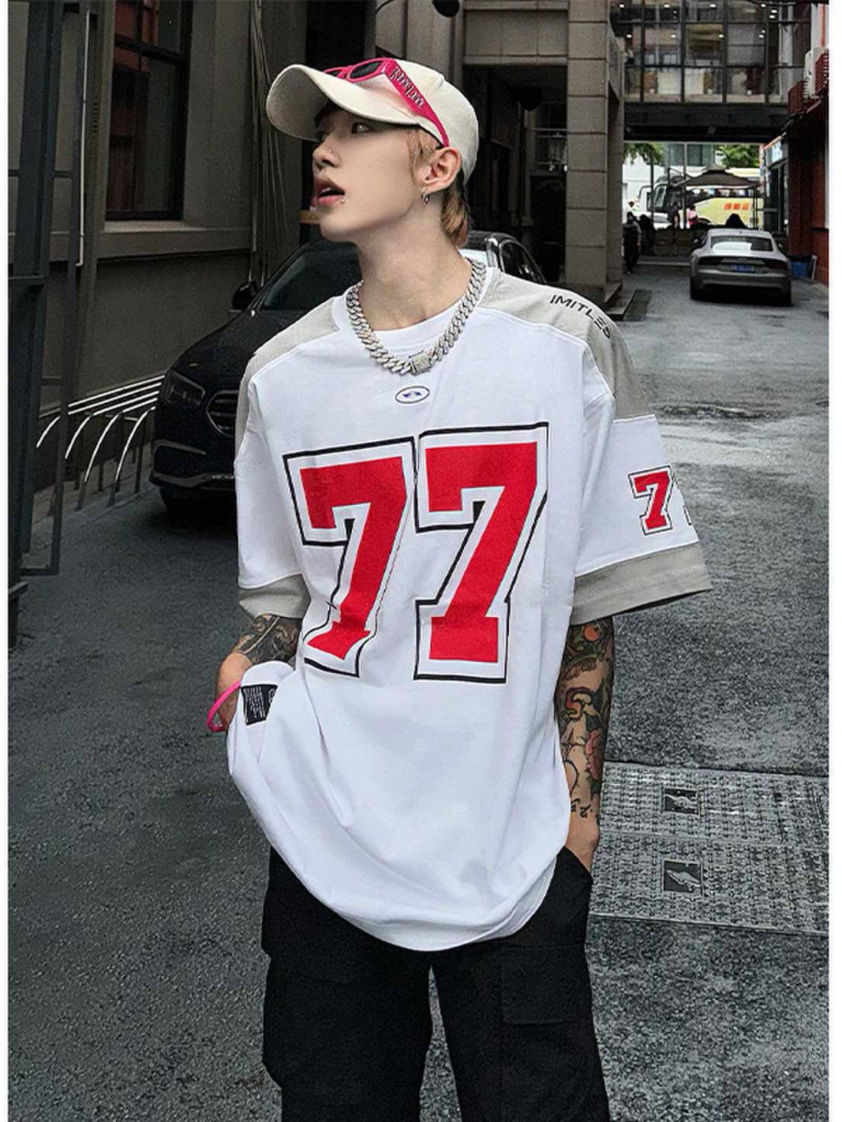 American retro jersey short -sleeved men in summer heavy T -shirts high -level and handsome trendy tide brand locomotive rugby uniform