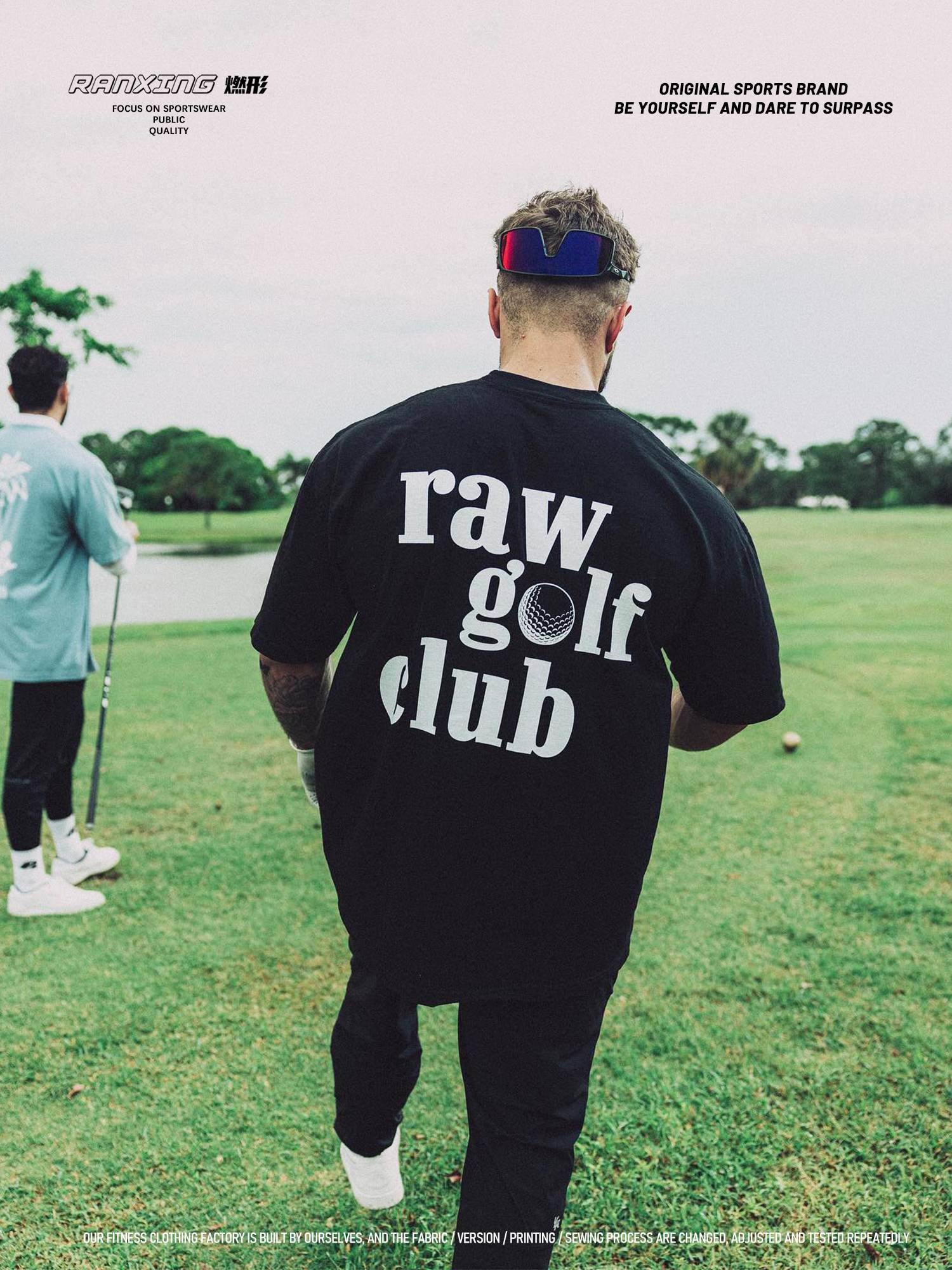 Burning -shaped RAW Rugby Fitness Sports Short Sleeve Iron Driven Pound Summer Loose T -shirt Pure Cotton Tide Falling Shoulder