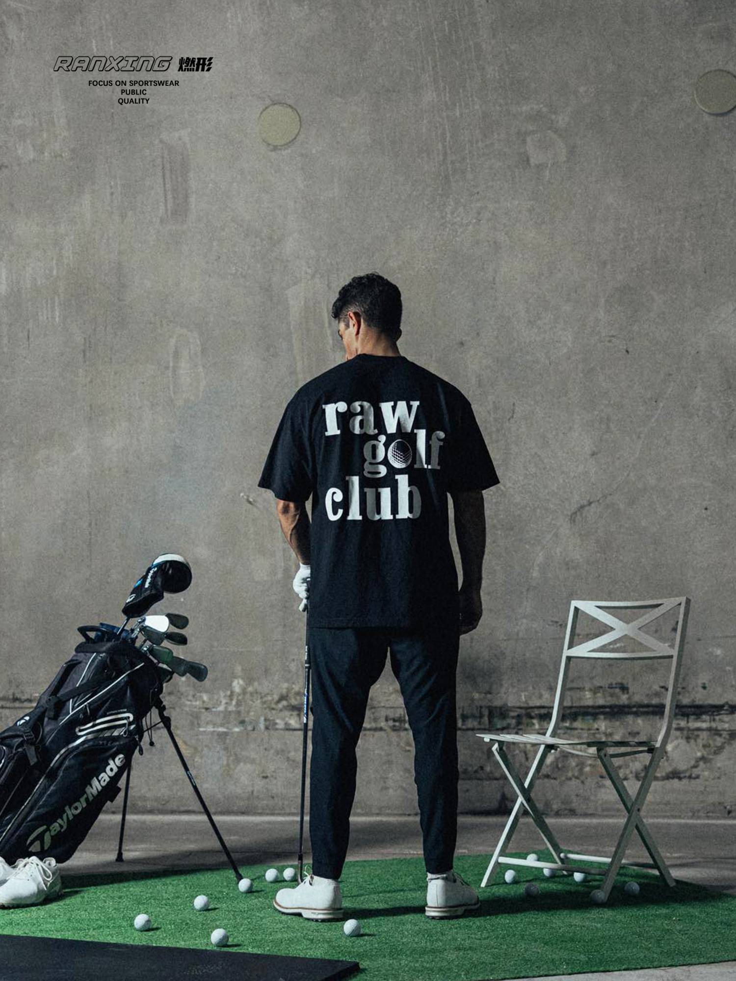 Burning -shaped RAW Rugby Fitness Sports Short Sleeve Iron Driven Pound Summer Loose T -shirt Pure Cotton Tide Falling Shoulder