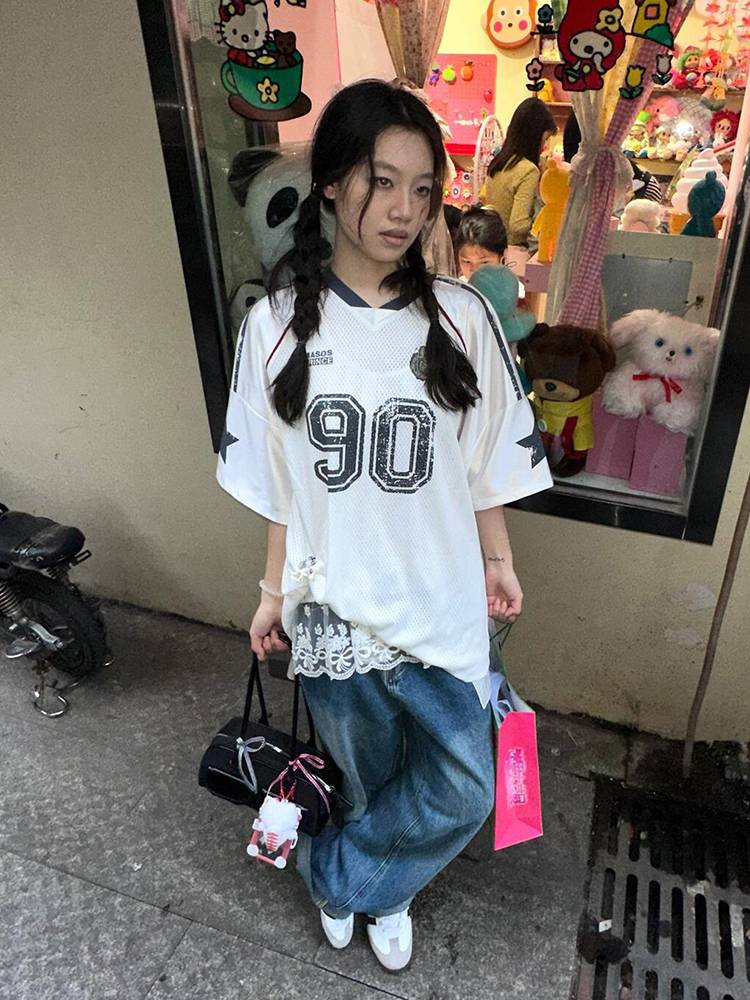 American street T -shirt female 2024 new summer rugby jersey short sleeve oversize loose casual top