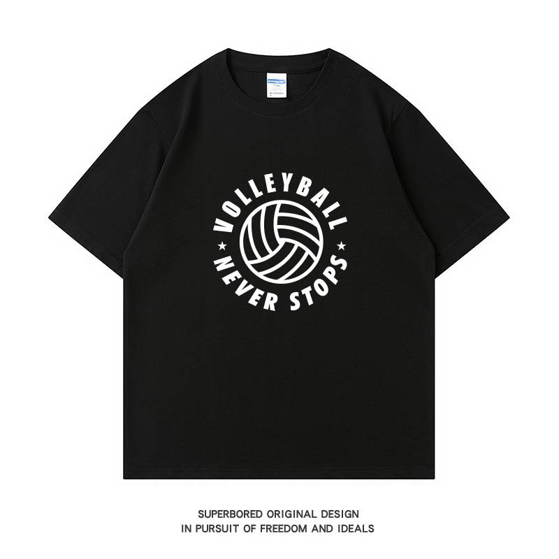 Volleyball without stopping the team training clothing short -sleeved T -shirt male summer cotton loose casual half -sleeved top