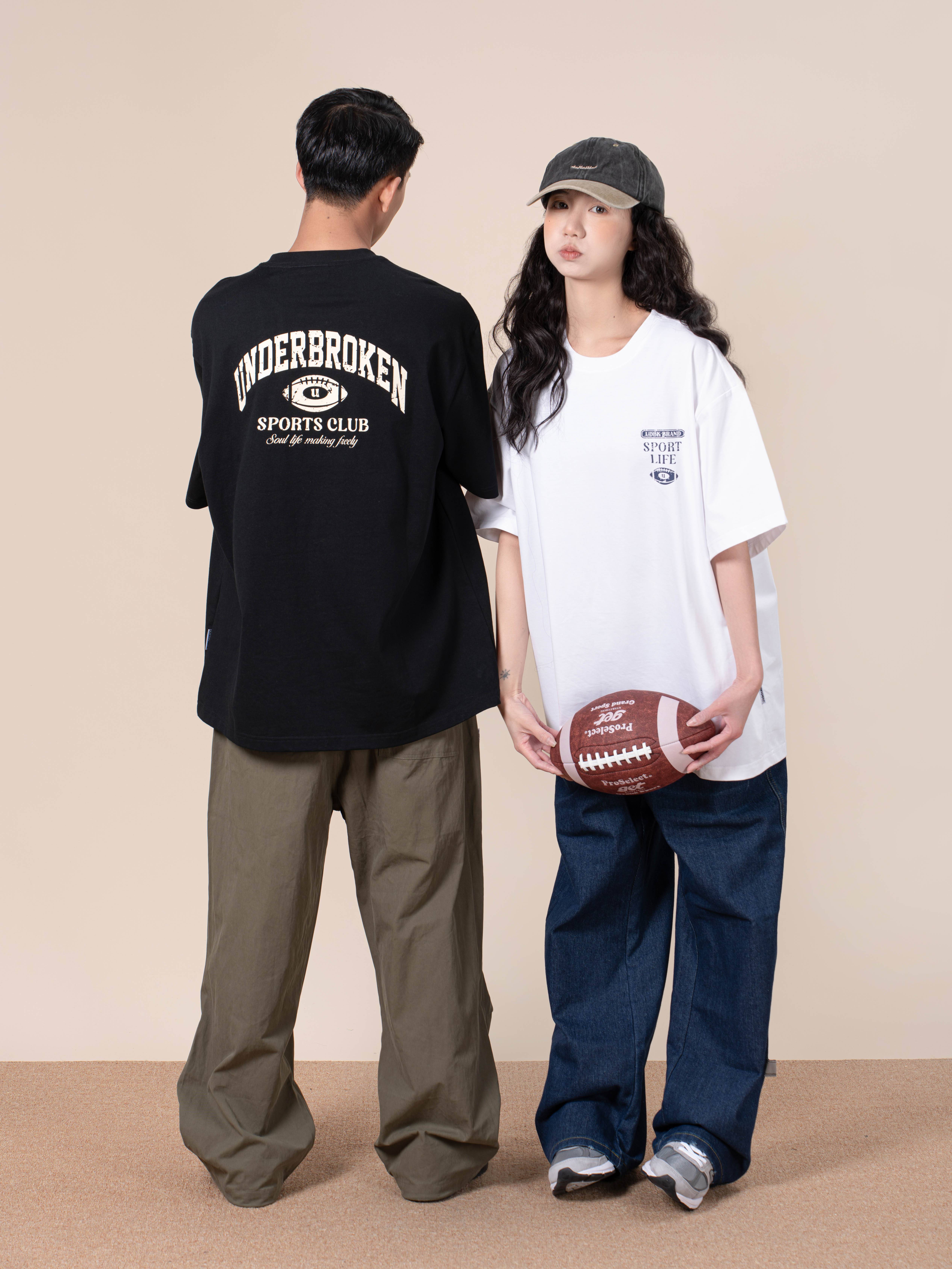 UnderBroken (UDBK) retro sports rugby is made of old printed 300g heavy cotton short -sleeved T -shirt tide