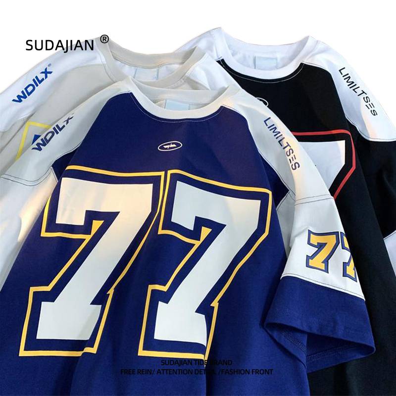 American 77 ice hockey short -sleeved men's and women's sports stitching casual student rugby uniform basketball hip -hop jersey T -shirt
