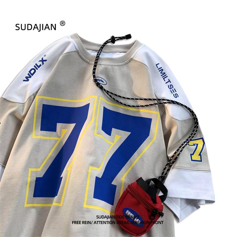 American 77 ice hockey short -sleeved men's and women's sports stitching casual student rugby uniform basketball hip -hop jersey T -shirt