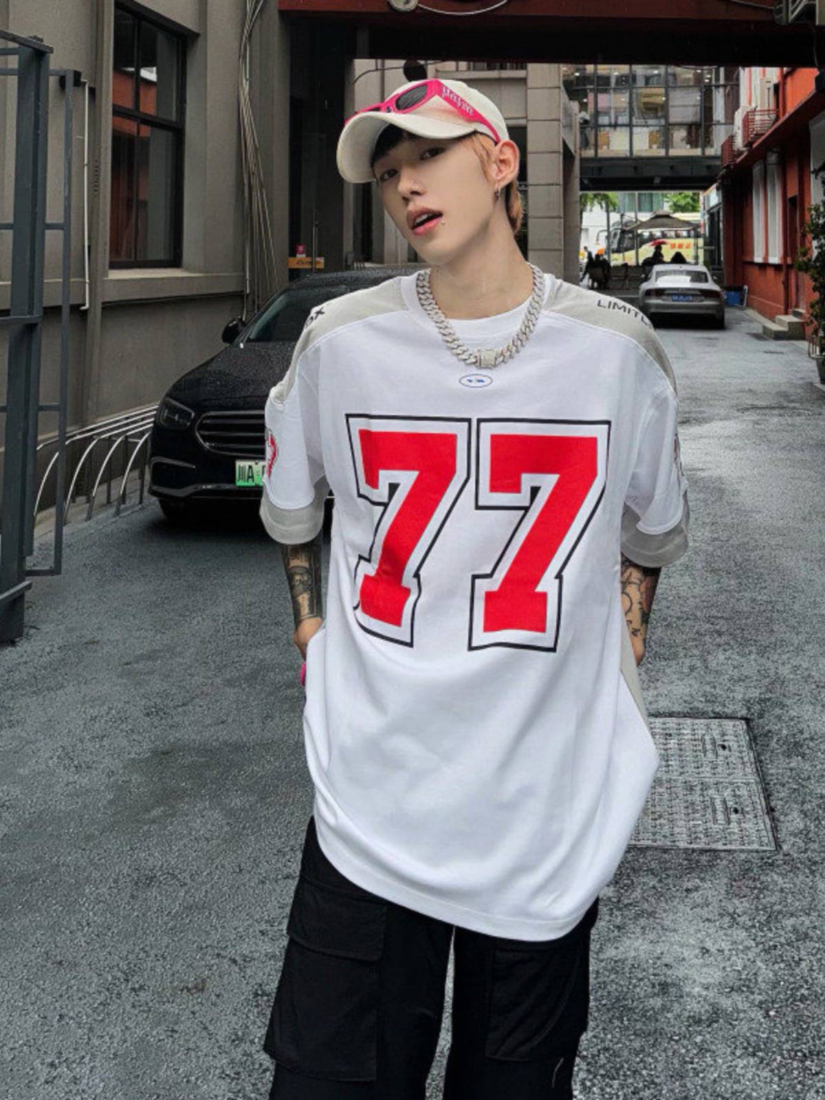 American retro ice hockey uniform short -sleeved men's summer rugby suit T -shirt tide brand European and American high street motorcycle uniforms half -sleeved