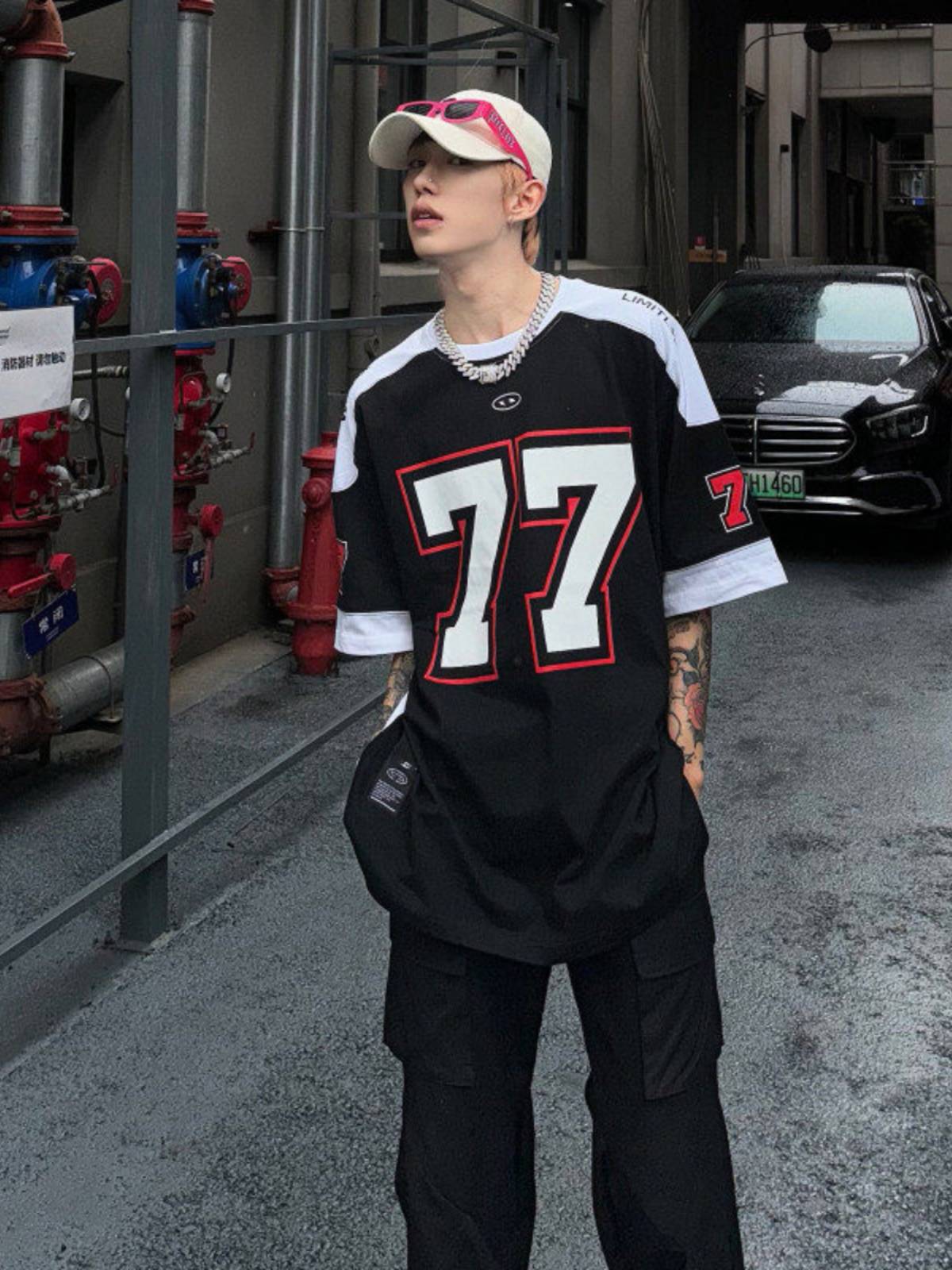 American retro ice hockey uniform short -sleeved men's summer rugby suit T -shirt tide brand European and American high street motorcycle uniforms half -sleeved