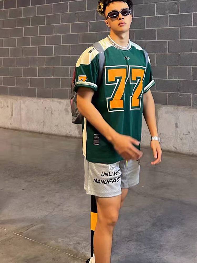 European and American wind, ice hockey short -sleeved T -shirt men's retro sports tide brand casual rugby uniform basketball hip -hop jersey shirt