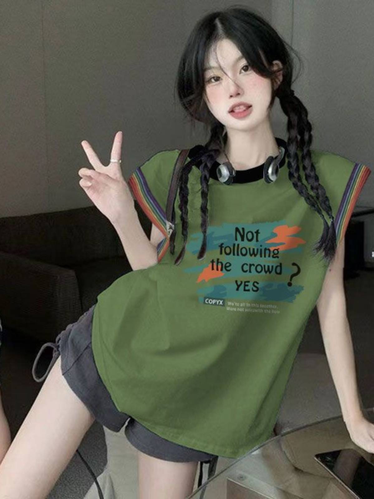 Summer cotton dopamine contrasting casual vest Female wearing mid -length sleeveless T -shirt women's loose jersey top