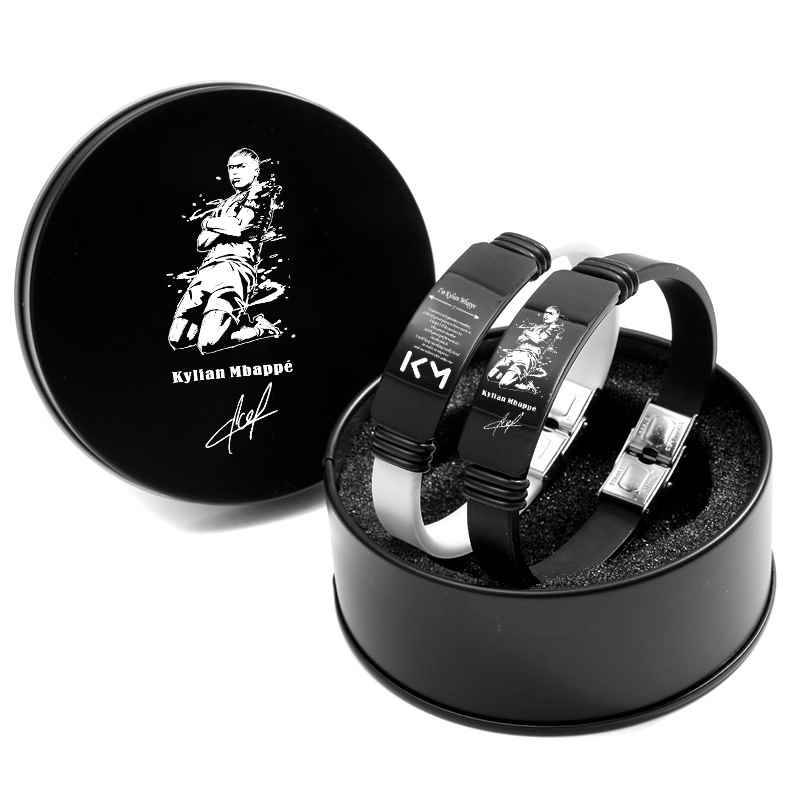 Football C Ronalberg Marcelon Souvenir Southern Mbappe adjustable bracelet 2 -piece dazzling black iron box
