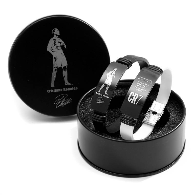 Football C Ronalberg Marcelon Souvenir Southern Mbappe adjustable bracelet 2 -piece dazzling black iron box