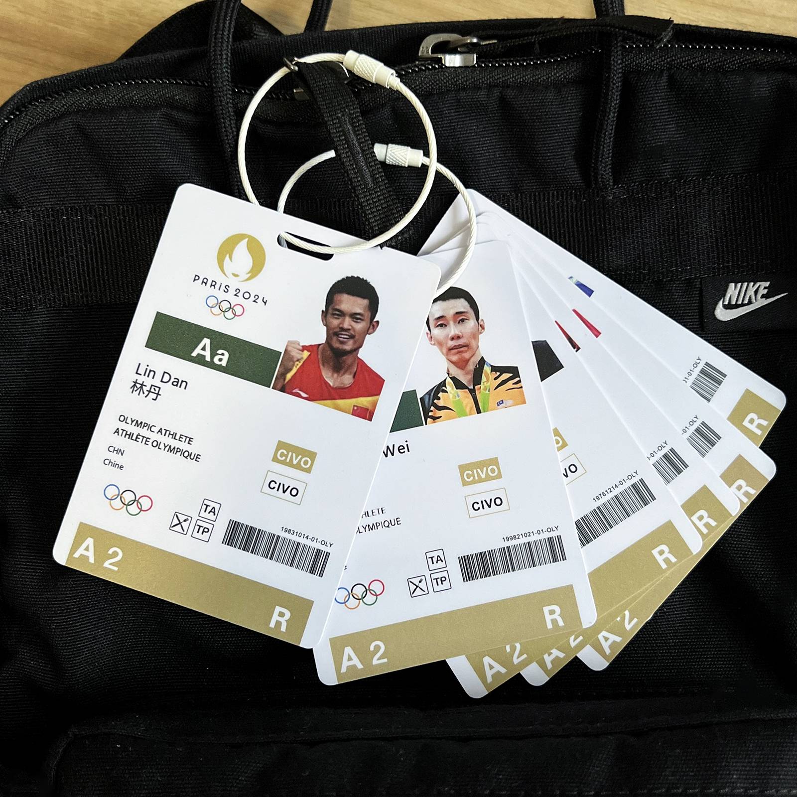Lin Dan Tao Tianxian Dou Li Zongwei Badminton Star Participation Card 2024 Paris Competition Backpack Small Pendant