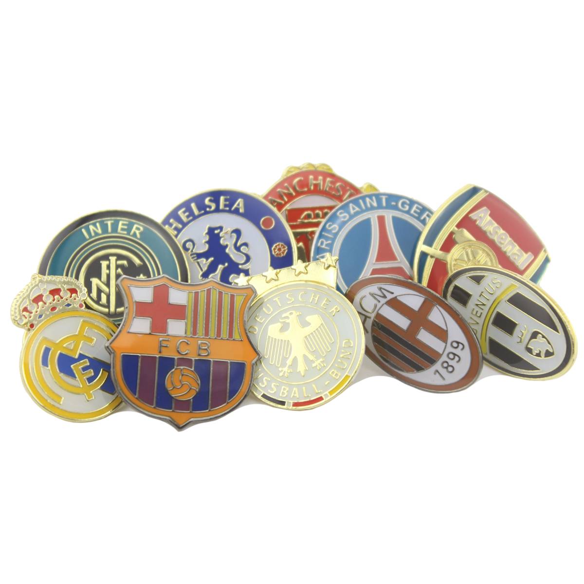 Football clubs, fans, peripherals, colored metal pins