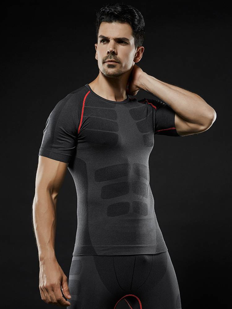 Summer breathable sports tights training short -sleeved men's running basketball fitness slimming high bomb fitness T -shirt