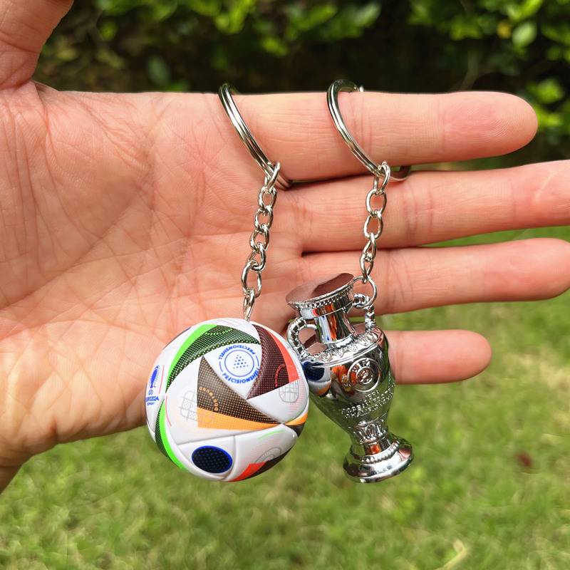 European Cup football trophy keychain set