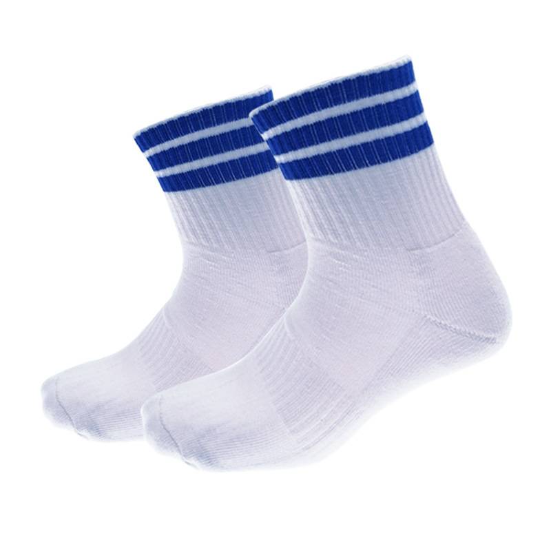 Three bar white blue stripe basketball socks