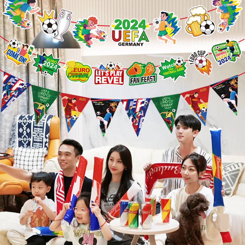 2024 European Cup Decoration Sports Lottery Bar Home Living Room Laboratory Theme Decoration Football Pendant Pulling Flag Lottery Flag