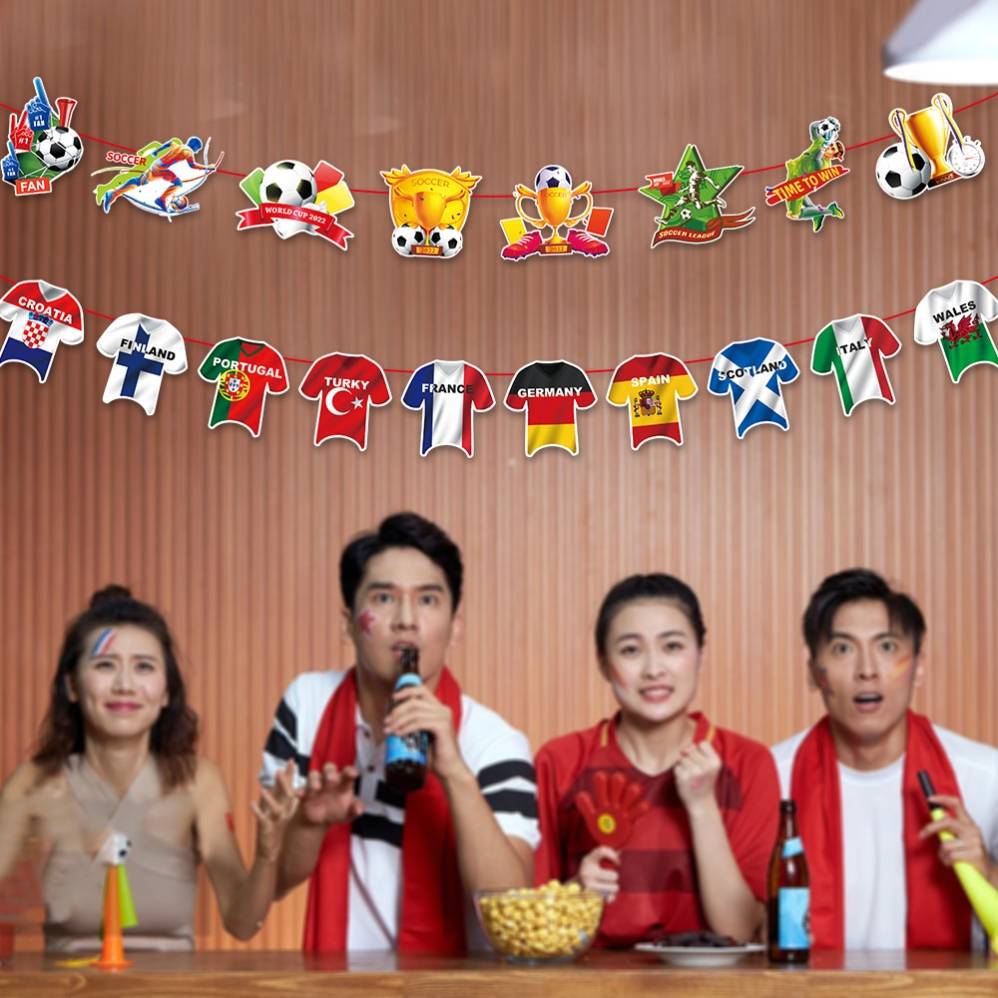 European Cup Football Pulling Flag Two -oriented decorative supplies Bar Club Atmosphere Arranges Paper Pulling Flag Banner