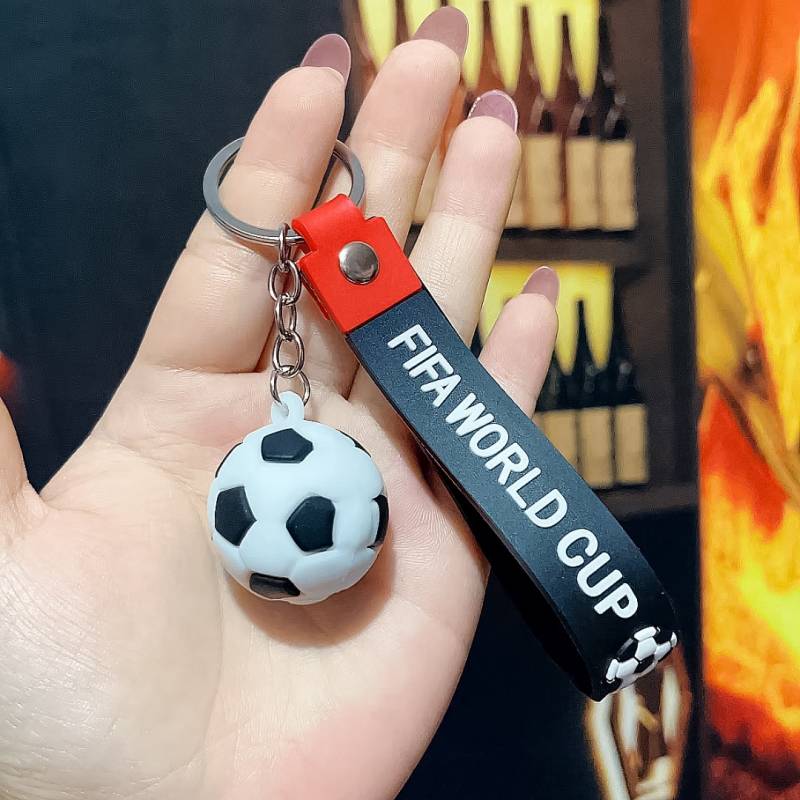 Black and white-football keychain (rope+chain)
