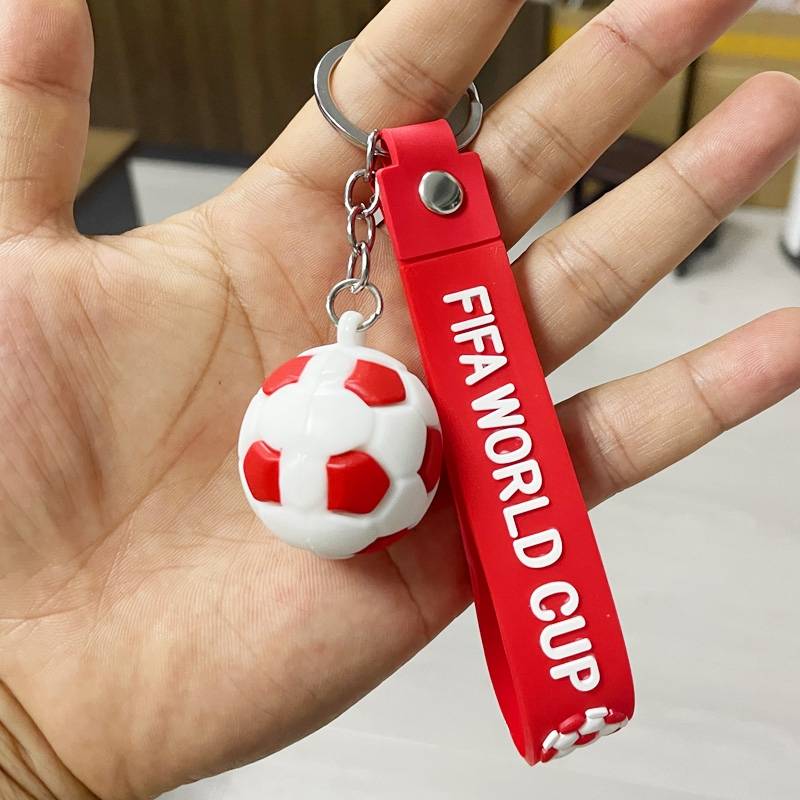 Red and white-football keychain (rope+chain)