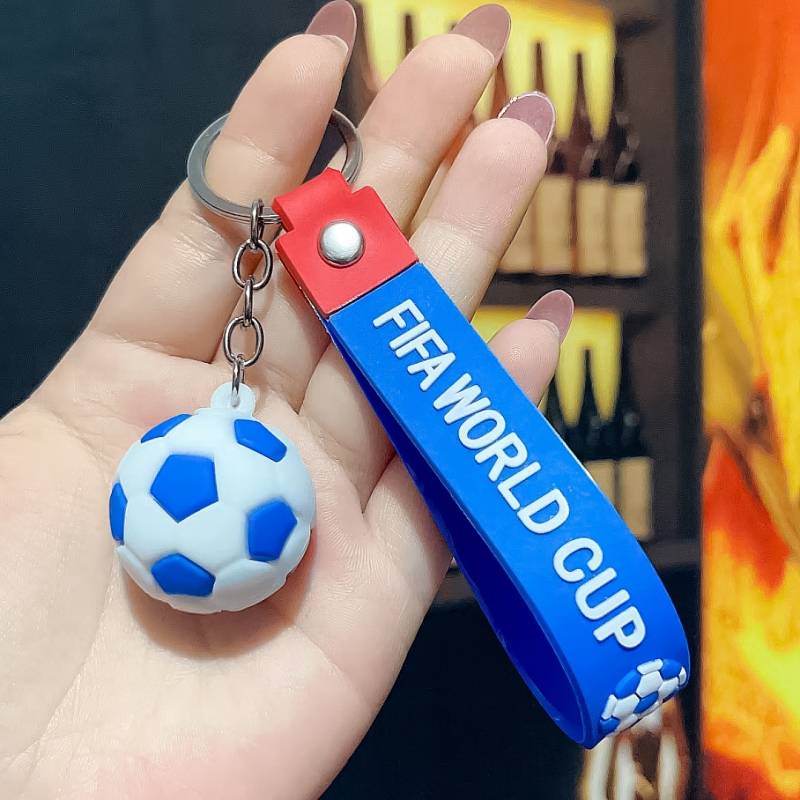 Blue and white-football keychain (rope+chain)
