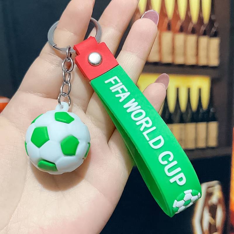 Green and white-football keychain (rope+chain)