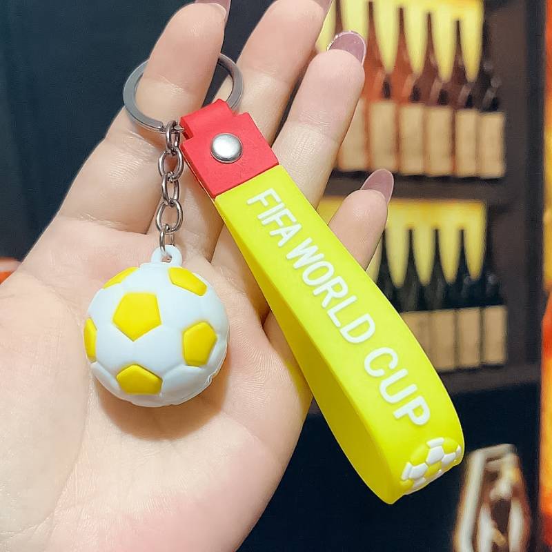 Yellow and White-Football Keychain (Rope+Chain)