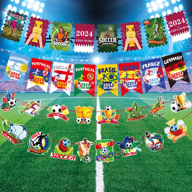 2024 European Cup Party Football Paper Paper Bar Bar Bar Club Shopping Store Hanging Banner Study Flag Decoration