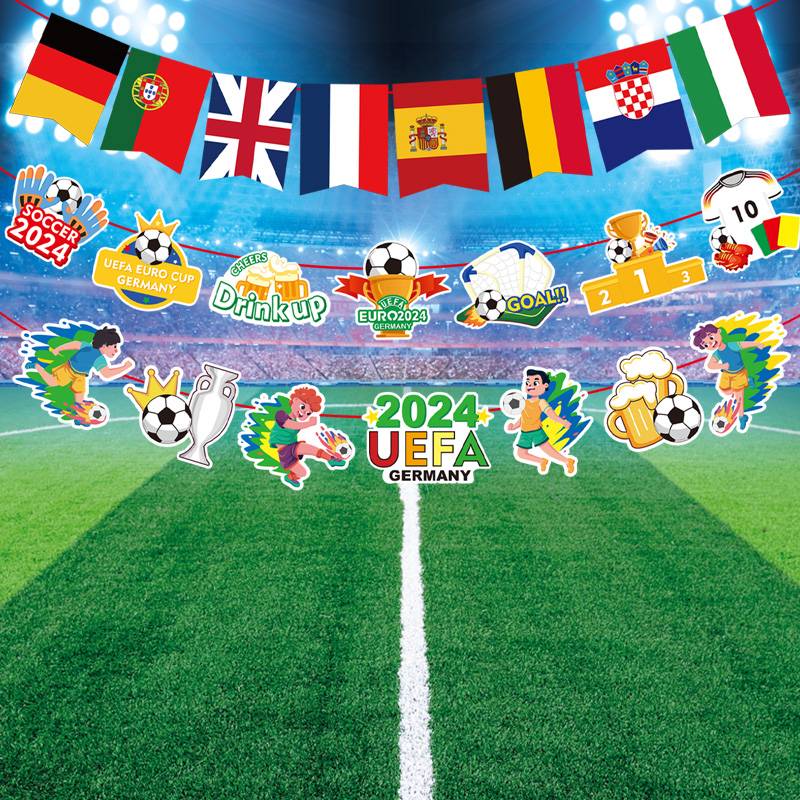 2024 European Cup Party Football Paper Paper Bar Bar Bar Club Shopping Store Hanging Banner Study Flag Decoration