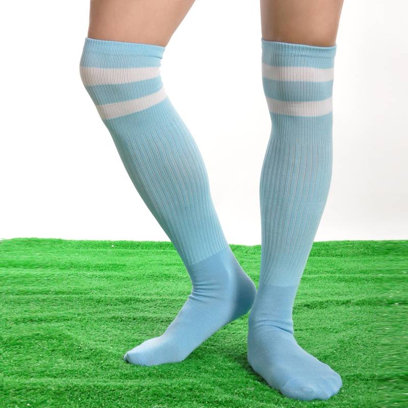 Socks, sports socks, white blue socks, sweating and skiing over the knee