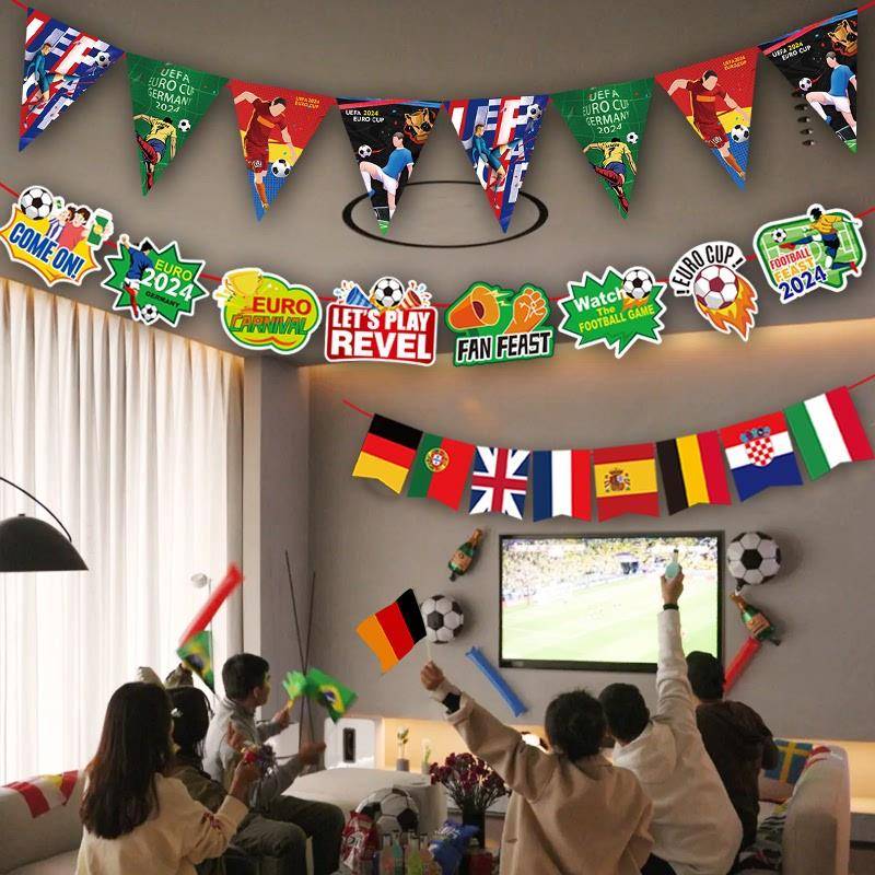 2024 European Cup theme atmosphere decorative body lottery shop living room layout decoration supplies football flag color flag